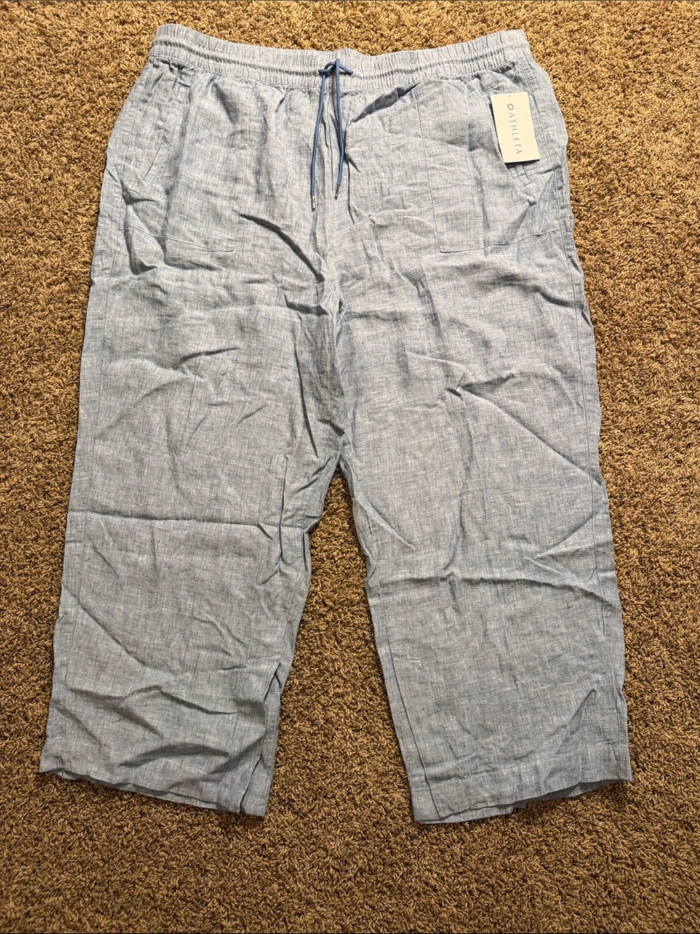 Athleta Light Blue Wide-Leg Linen-Blend Crop Pants
